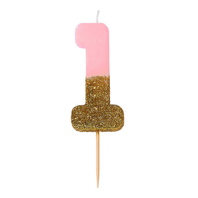 Pink Glitter Number Candle - 1