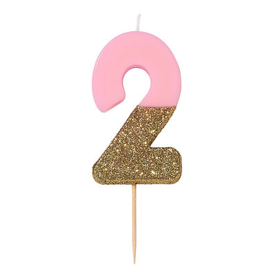 Pink Glitter Number Candle - 2