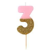 Pink Glitter Number Candle - 3