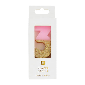 Pink Glitter Number Candle - 3