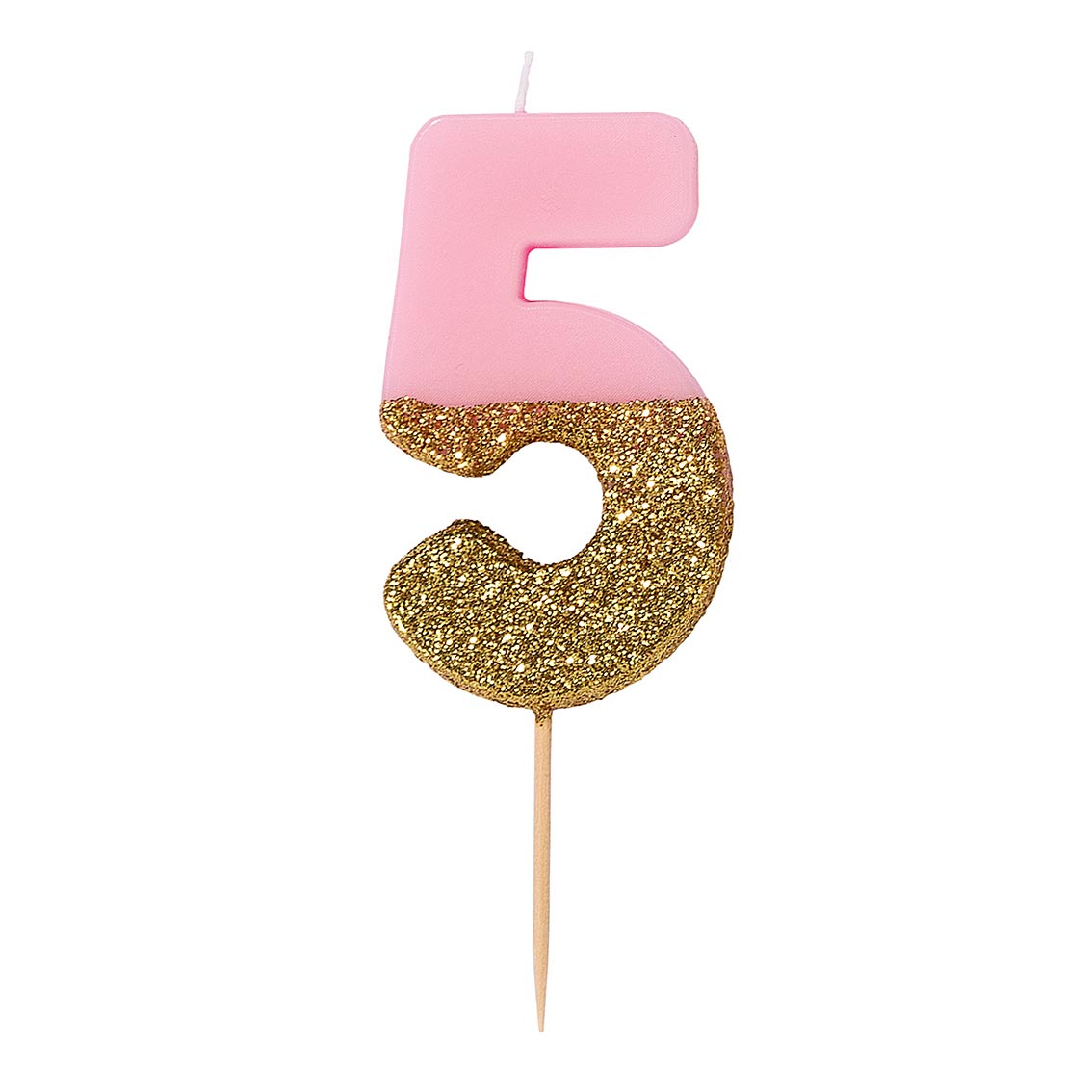 Pink Glitter Number Candle - 5