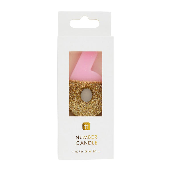 Pink Glitter Number Candle - 6