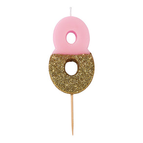 Pink Glitter Number Candle - 8