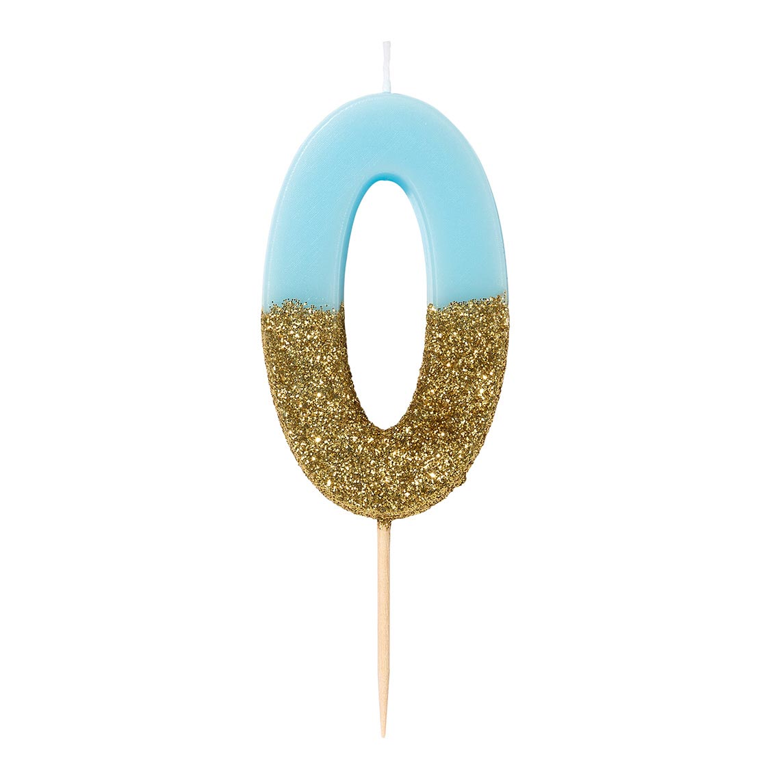 Blue Glitter Number Candle - 0