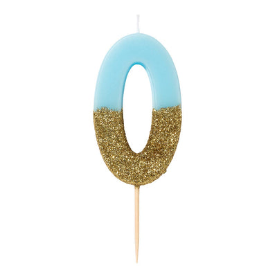 Blue Glitter Number Candle - 0