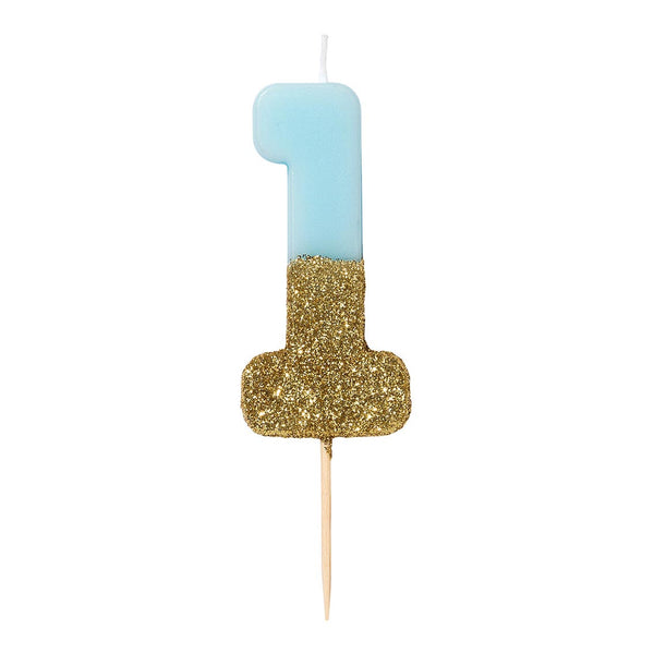 Blue Glitter Number Candle - 1