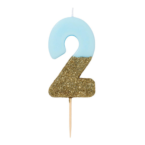 Blue Glitter Number Candle - 2