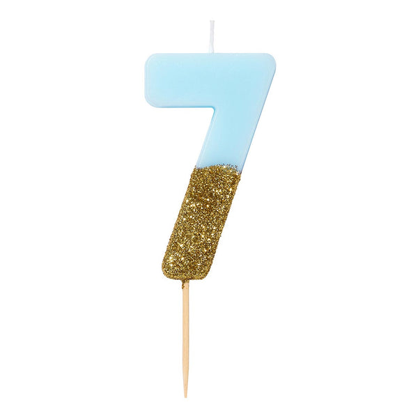 Blue Glitter Number Candle - 7