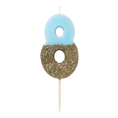Blue Glitter Number Candle - 8