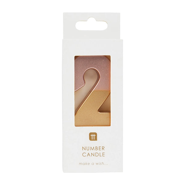 Rose Gold Dipped Number Candle - 2