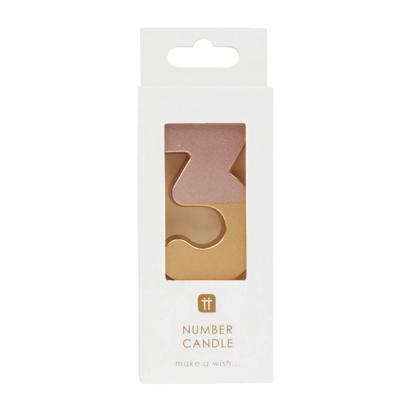 Rose Gold Dipped Number Candle - 3