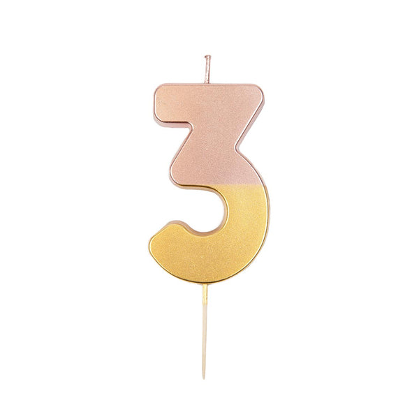 Rose Gold Dipped Number Candle - 3
