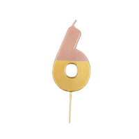 Rose Gold Dipped Number Candle - 6