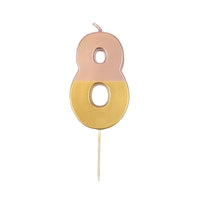 Rose Gold Dipped Number Candle - 8