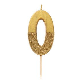 Gold Glitter Number Candle - 0