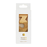 Gold Glitter Number Candle - 3