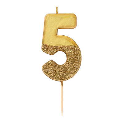 Gold Glitter Number Candle - 5