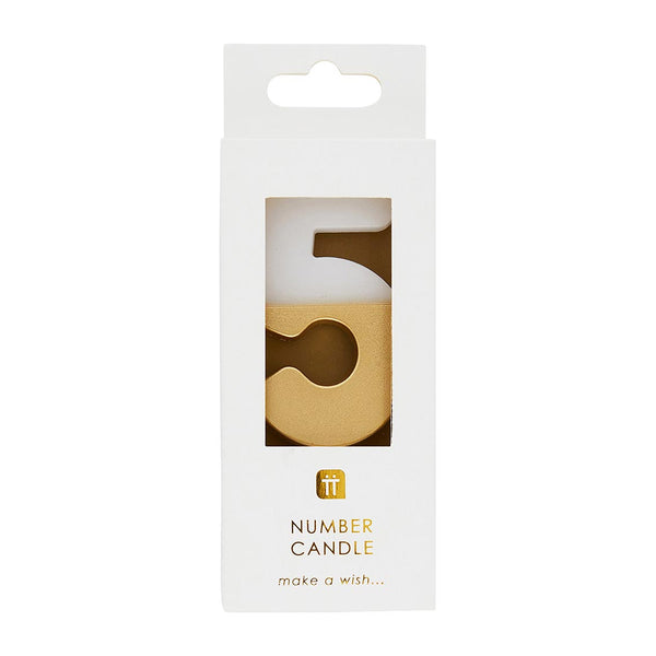 White & Gold Number Candle - 5