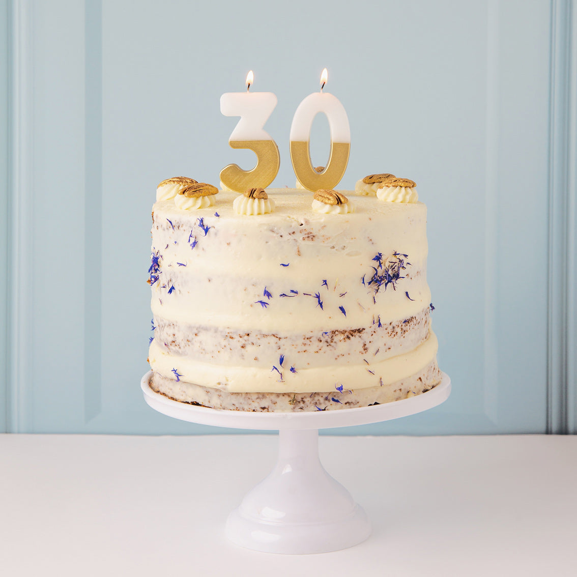 White & Gold Number Candle - 0