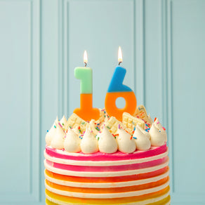 Orange & Dark Blue Number Candle - 6