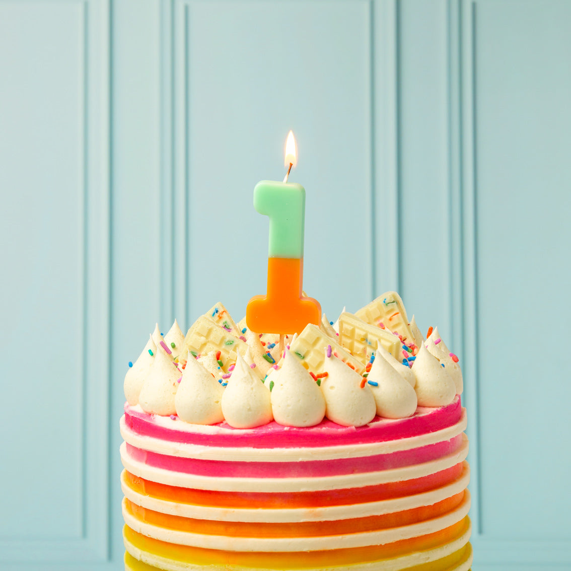 Orange & Mint Green Number Candle - 1