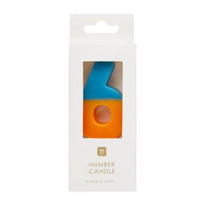 Orange & Dark Blue Number Candle - 6