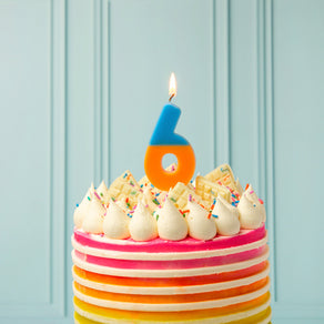 Orange & Dark Blue Number Candle - 6