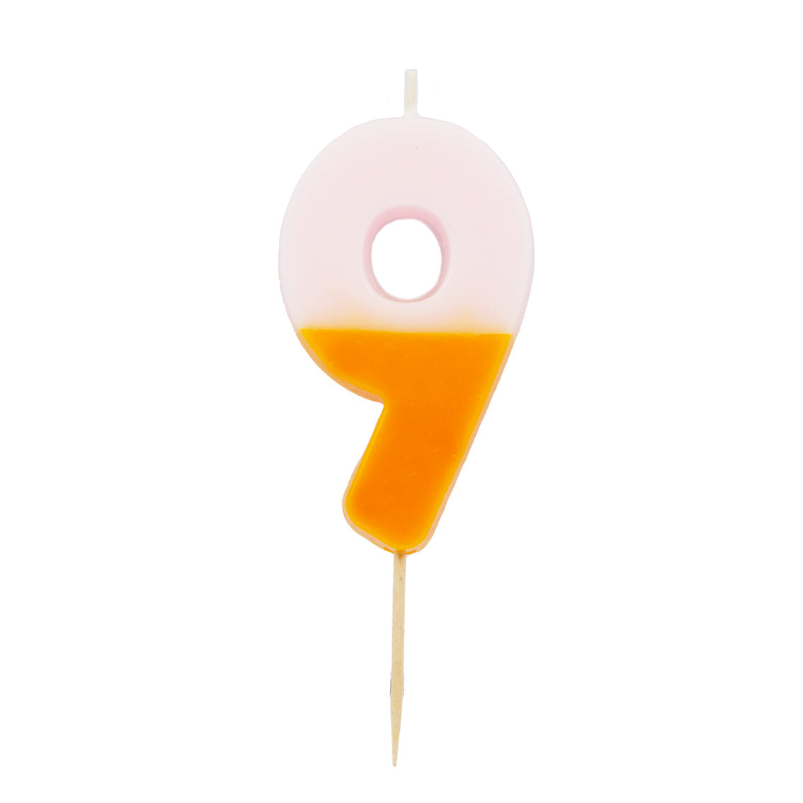 Orange & Light Pink Number Candle - 9