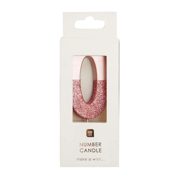 Rose Gold Glitter Number Candle - 0