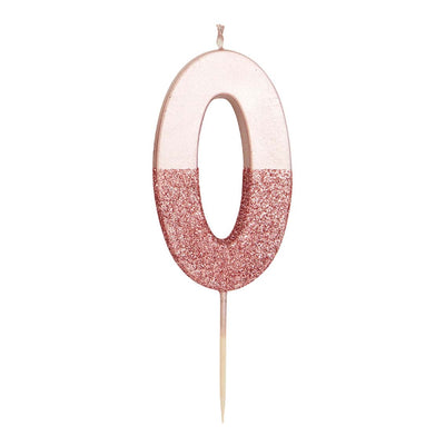 Rose Gold Glitter Number Candle - 0