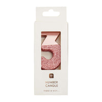 Rose Gold Glitter Number Candle - 3
