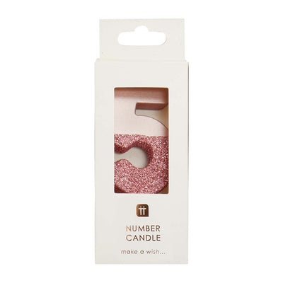 Rose Gold Glitter Number Candle - 5
