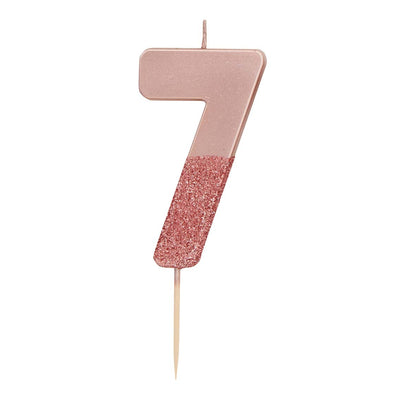 Rose Gold Glitter Number Candle - 7