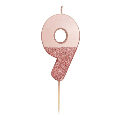 Rose Gold Glitter Number Candle - 9