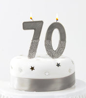 Silver Glitter Number Candle - 0