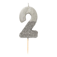 Silver Glitter Number Candle - 2