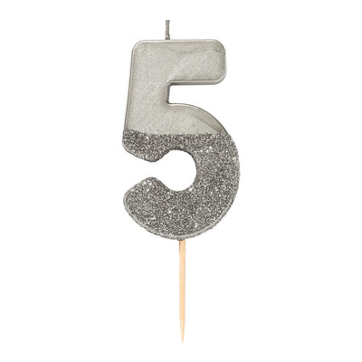 Silver Glitter Number Candle - 5