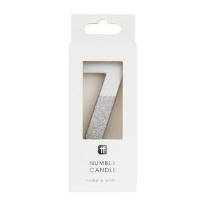 Silver Glitter Number Candle - 7