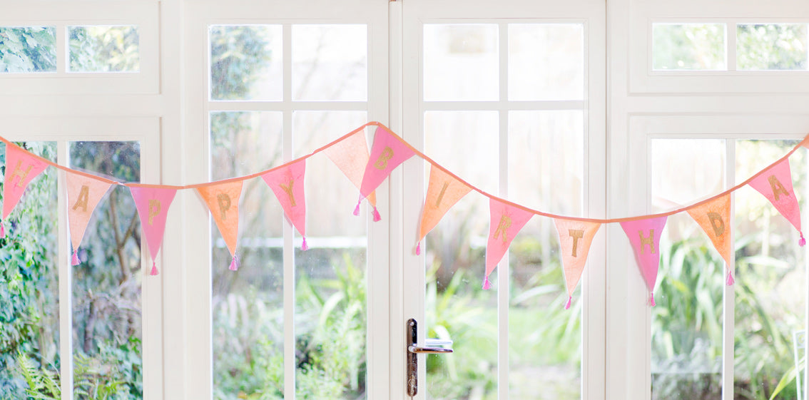 Pink Happy Birthday Cotton Fabric Bunting, 3m