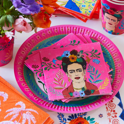 Pink Frida Kahlo Cocktail Paper Napkins - 20 Pack