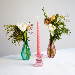 Boho Pink Glass Candle Holder, Sml