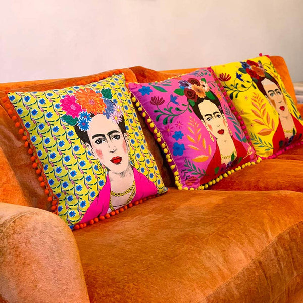 Boho Pink Tassel Frida Kahlo Cushion