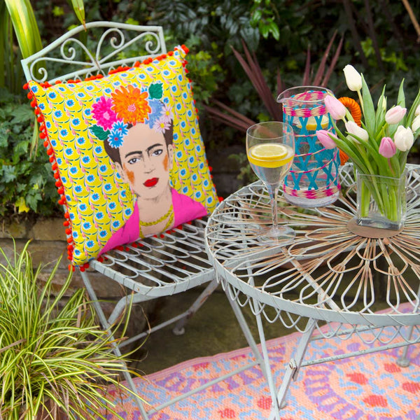 Boho Yellow Tassel Frida Kahlo Cushion