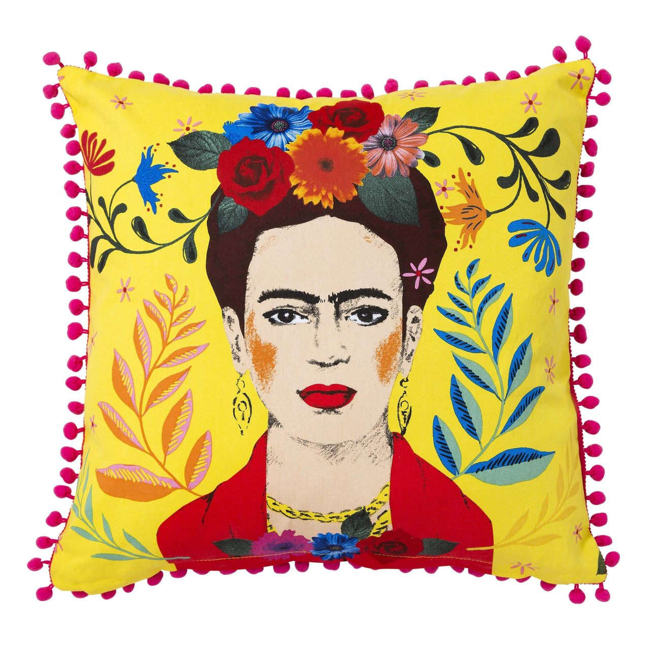 Bright Yellow Frida Kahlo Cushion