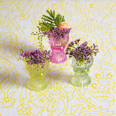 Yellow Glass Candle Holder - 7.5cm | Summer Picnic Decor |