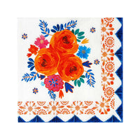 Blue and Orange Floral Paper Napkins - 20 Pack