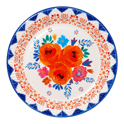 Blue and Orange Floral Boho Party Plates (Pack of 12)