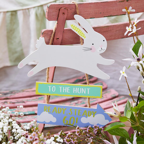Spring Bunny Easter Egg Hunt Wooden Sign