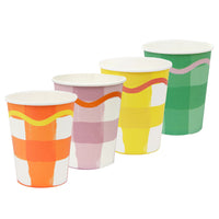 Everyone's Welcome Multi-coloured Gingham Paper Cups - 8 Pack