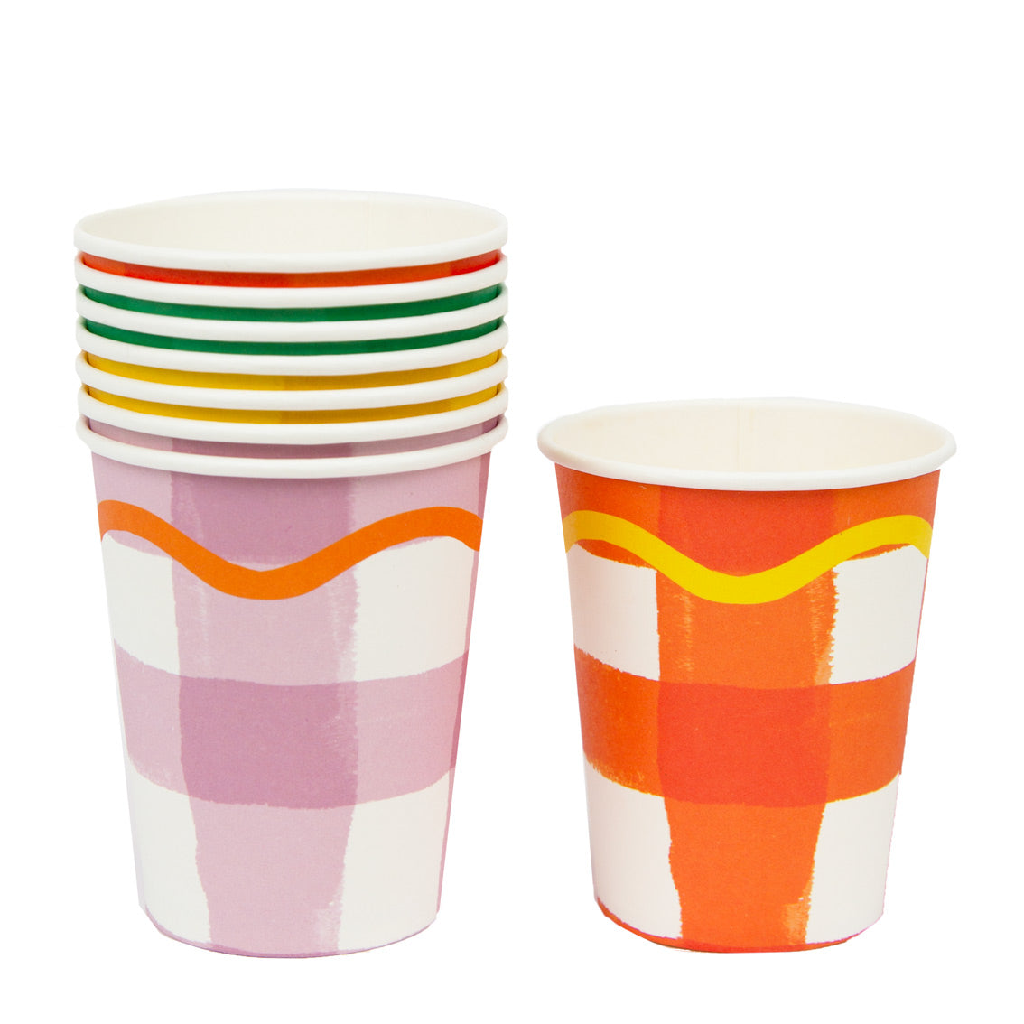 Everyone's Welcome Multi-coloured Gingham Paper Cups - 8 Pack